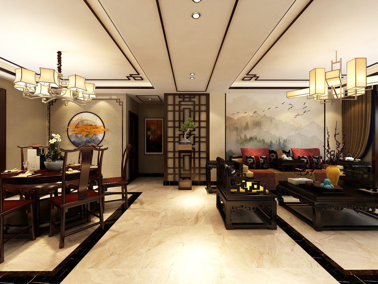 145平米普通戶型中式風格家裝裝修圖片設計